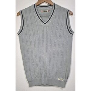 John Henry Sweater Vest Pima Knit VNeck Italy Made Gray Office Career Preppy Lrg